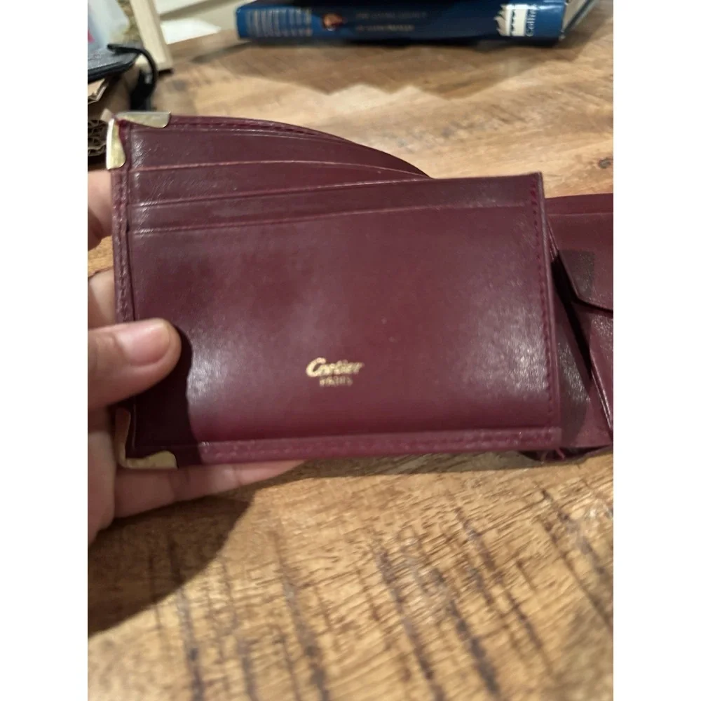 Authentic Cartier Must De Cartier Burgundy Leather Wallet Bifold Vintage France